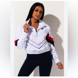 Fila Women's White Bomber Jacket with‎ Red and Black Accents